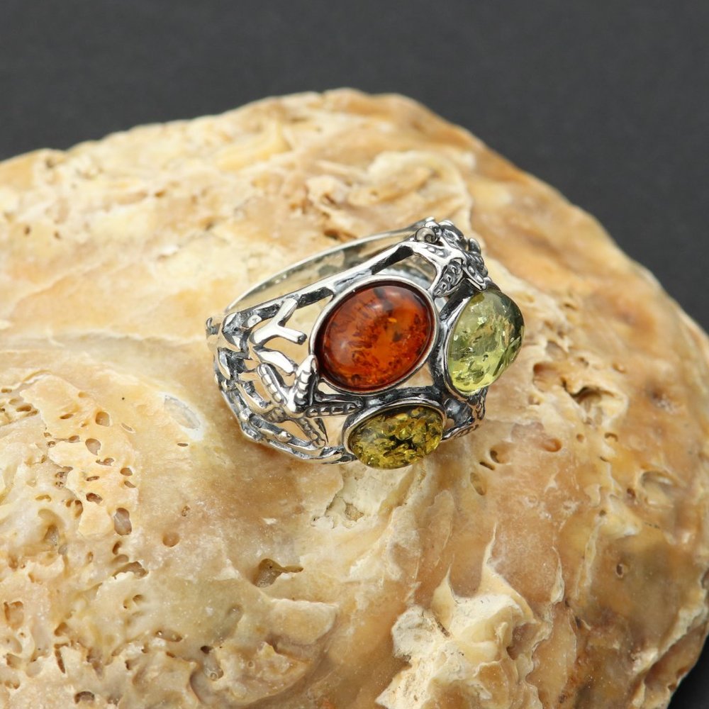 Sterling silver ring with natural Baltic amber, gemstone ring, genuine amber - Picture 8 of 16